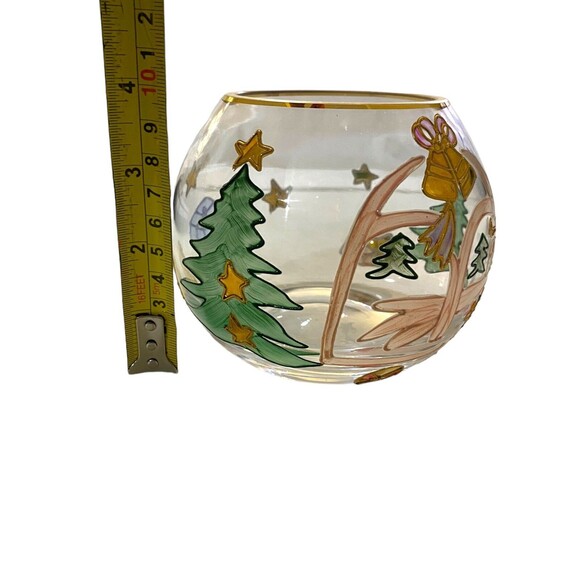 Christmas Bowl Vase Made in Romania Cut Crystal Clear 4" Handcrafted Gold Trim - Picture 8 of 8
